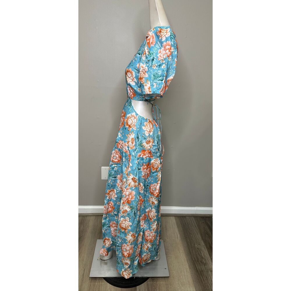 Kivari Josette Lace-Up Back Midi-Dress in Blue Floral Size US 4 $349 - Picture 8 of 14